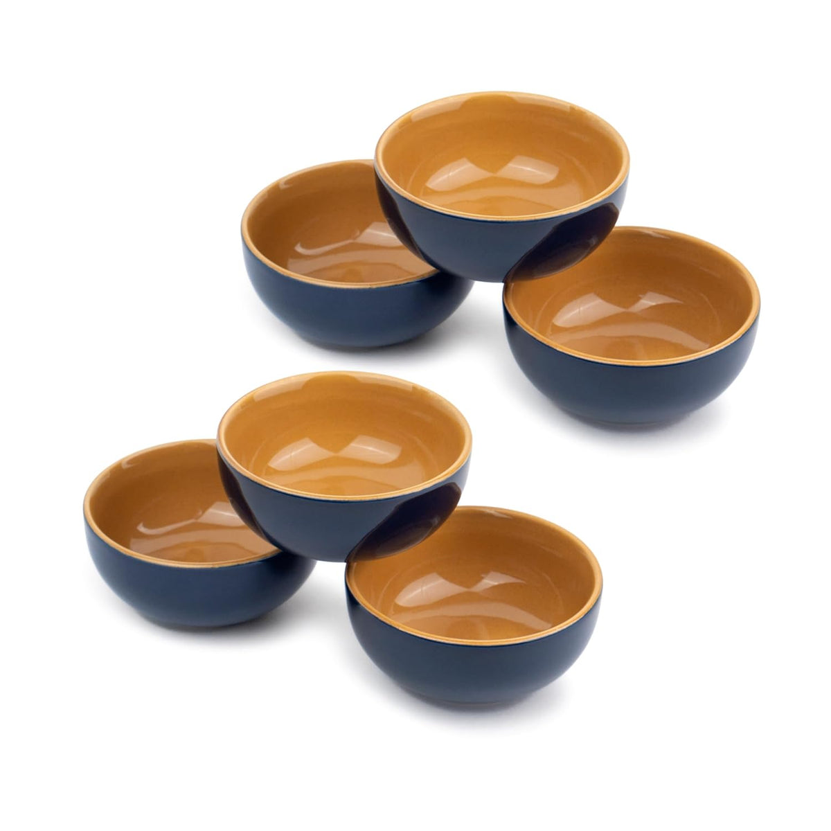 Ceramic Veg Bowls Set Of 6 For Dinner - 180ml Each, Midnight Blue | Katori Set With Glossy Finish - Stoneware Ceramic Bowls Set Of 6 | Dessert Bowl Set
