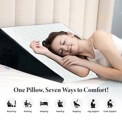 Wedge Memory Foam Pillow, Back Support Pillow For Bed, White & Black Gel | Snoring, Gerd, Leg Elevation, Pregnancy Support For Sitting & Sleeping | Adjustable, Wedge Cushion Pillow