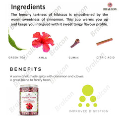 Bralcon Organic Hibiscus Flower Tea - 100gm, 3.5 Ounce | Promotes Weight Loss, Rich In Antioxidants - Use For Iced Tea, Cocktails | Caffeine Free Herbal Tea
