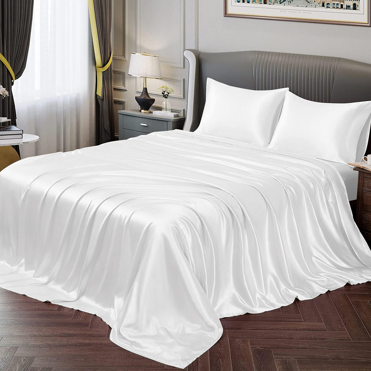 1 Double Bedsheet For King Size With 2 Pillow Covers - 108 X 108 Inches, White | Perfect For Romantic Night, Excellent Gift For All Celebrations Bedsheet