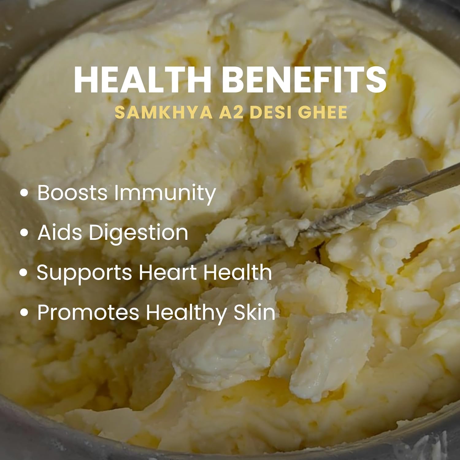 Premium Organic A2 Desi Ghee By Samkhya | Good Source Of Vitamins & Minerals Healthy Desi Cow Ghee For Sweets | (1 Litr) 33.8 Ounce | Jar Pack