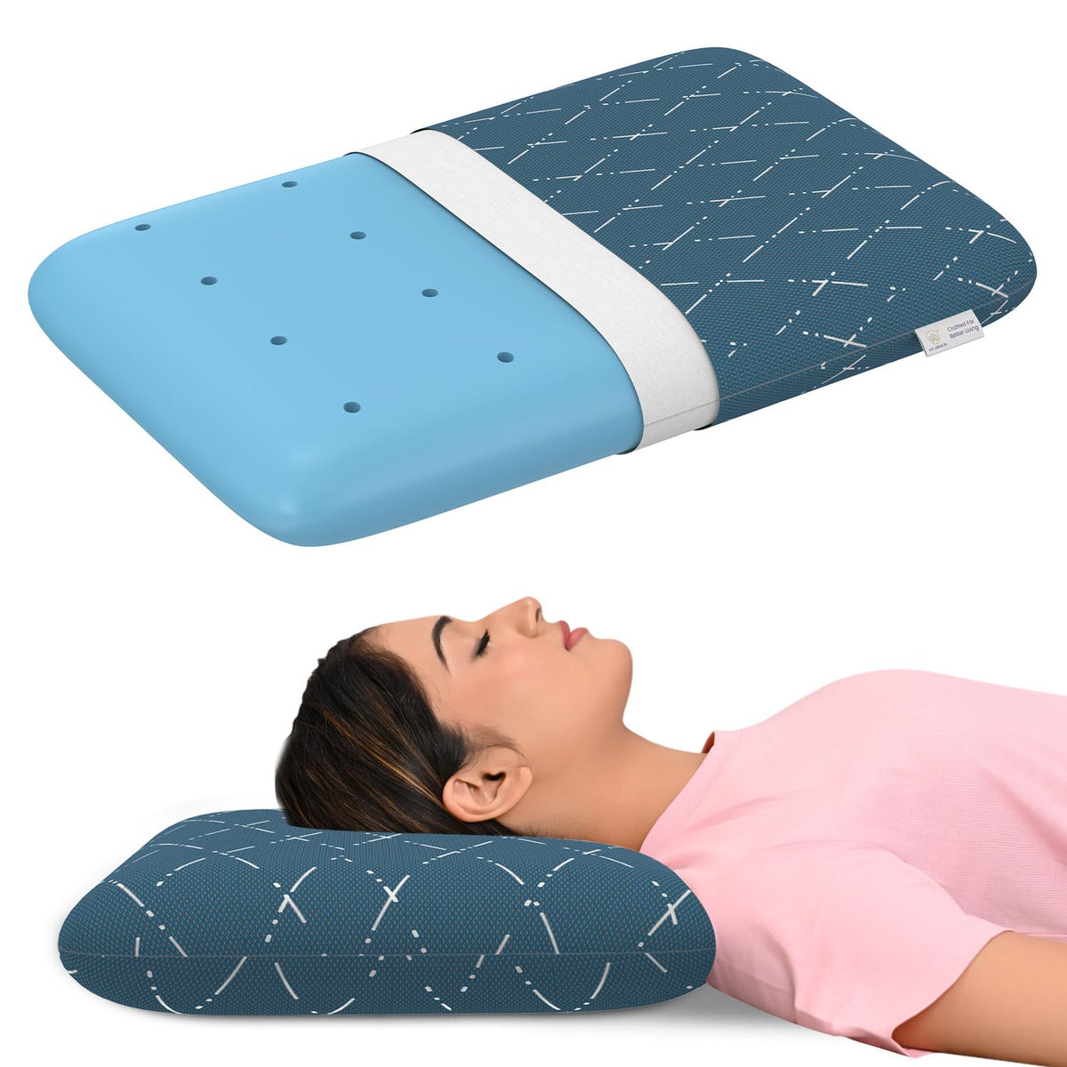 Cool Gel Memory Foam Pillow For Neck & Shoulder Pain, Standard Size - 4 Inch | Removable Zipper Cover, Blue Checks Cover, Compressible, Breathable | Ideal For Side Sleepers - Pack Of 1