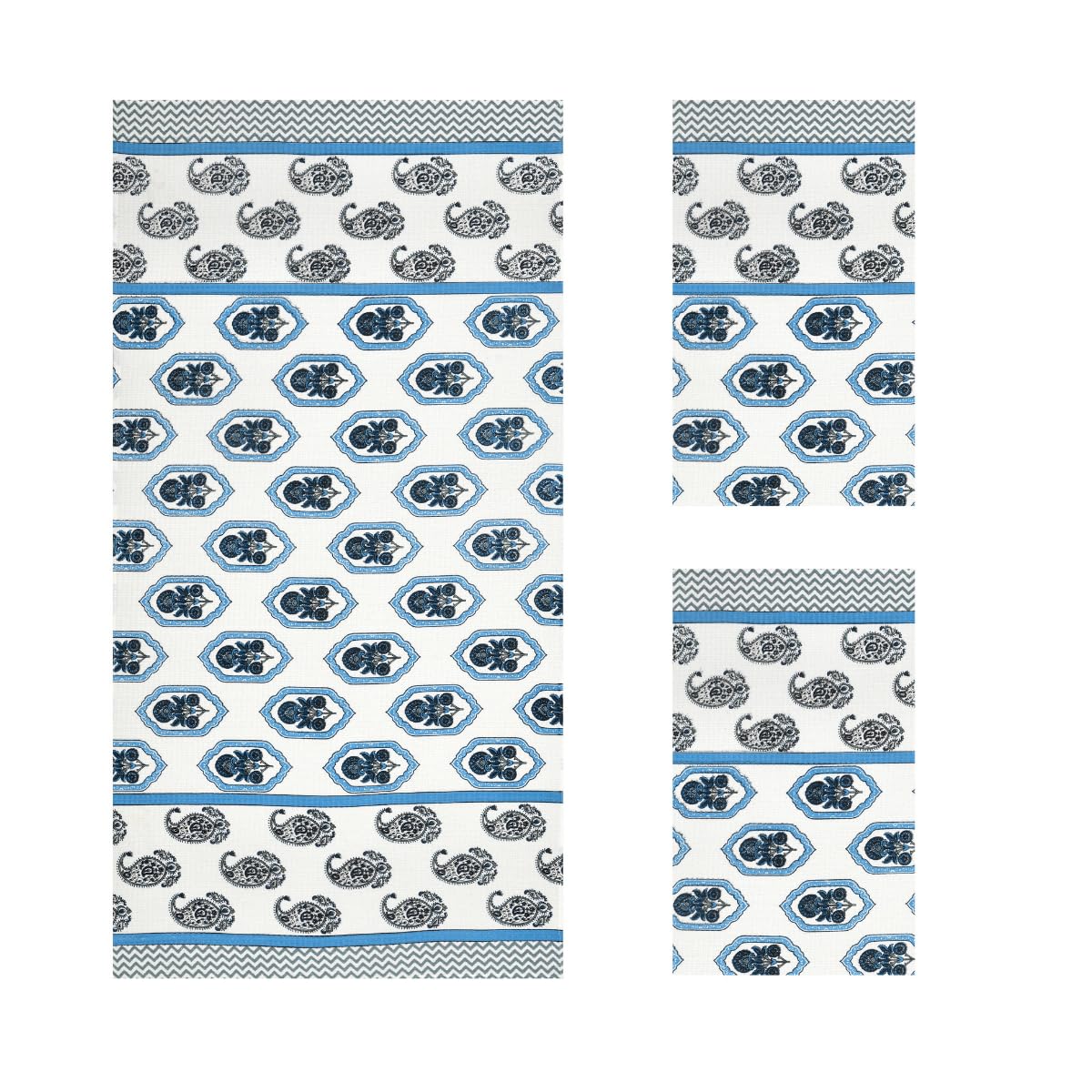 Mafatlal Madhuban Premium Waffle Cotton 1 Bath & 2 Hand Towel 700 Gsm | Hand Printed Lightweight, Quick Dry Towel (Marina) - 3 Pcs