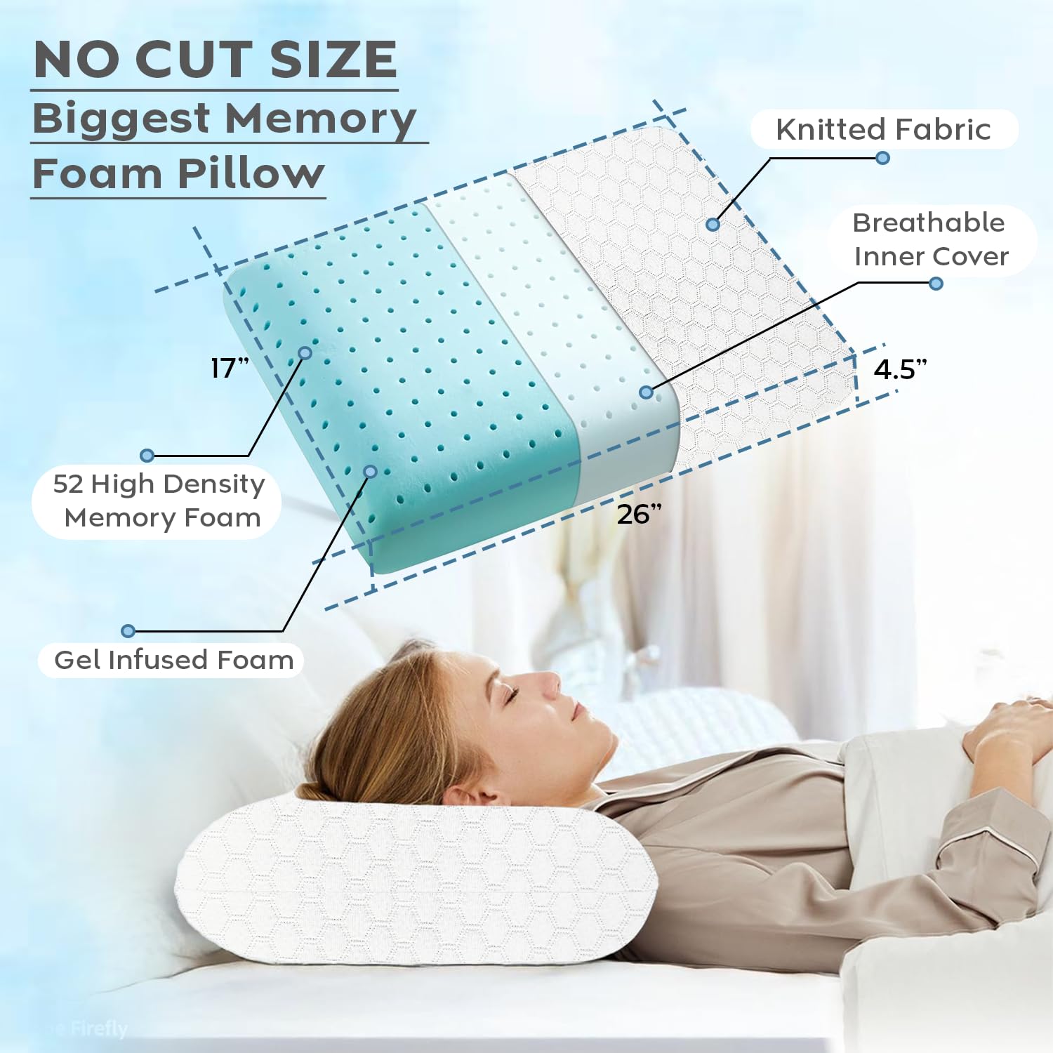 Cooling Memory Foam Pillow For Neck & Shoulder Pain, White, Standard Size | Orthopedic Pillow For Sleeping, Pain Relief & Spinal Alignment | Ergonomic Design, Washable Cover - Pack Of 1