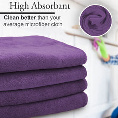 Showstopper Super Soft Microfiber Hand Towels 800 Gsm | Ultra Absorbent, Lint-Free, Scratch-Free, Quick-Dry, Gym & Workout Towels - Set Of 4 (Purple)