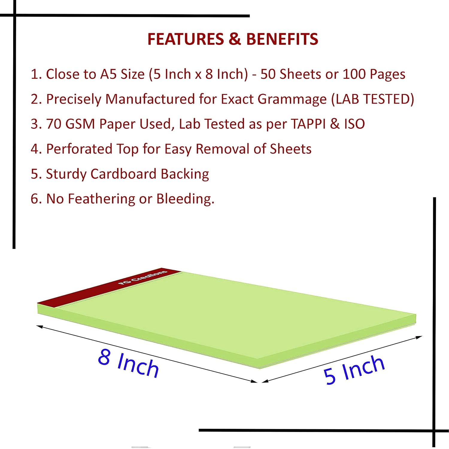 A5 Size, Unruled Notepads For Writing, 50 Sheets Per Pad, Plain Blank Paper Pads (Green) 20pcs