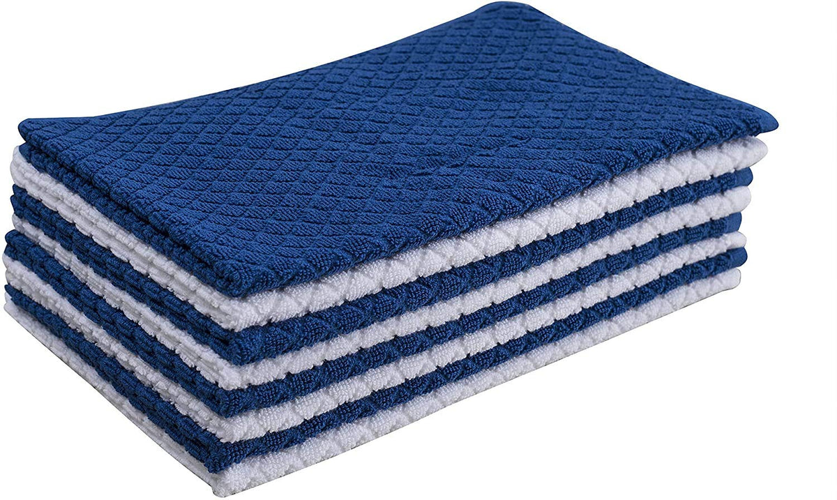 Divine Overseas Cotton Terry Hand Towels 1300 Gsm | Soft & High Absorbent (White & Royal Blue) - Pack Of 8