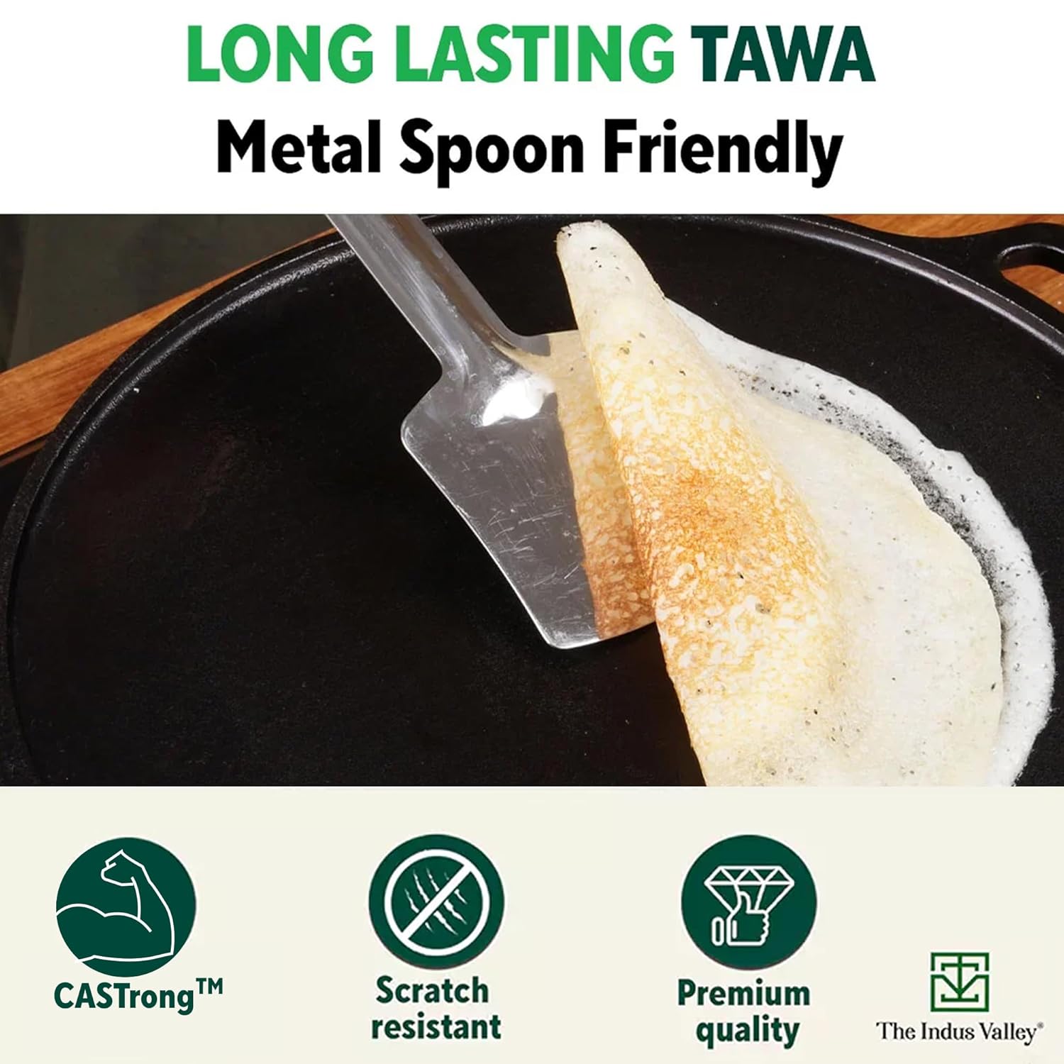 Super Smooth Cast Iron Tawa For Dosa, Chapathi - 30.4cm, 12 Inch, 3.1 Kg | Induction Friendly, Naturally Nonstick, Pre-Seasoned Tawa, 100% Pure & Toxin-Free, No Chemical Coating