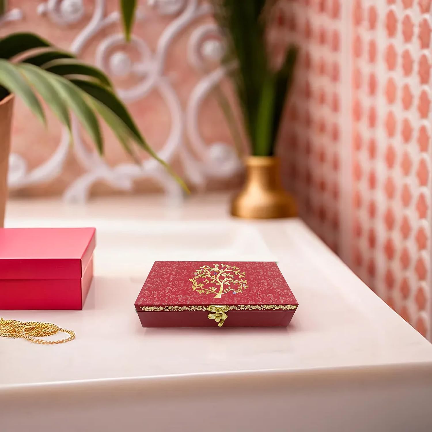 Designer Wedding Fancy Shagun Cash Box With Mgi Printing, Designer Money Box, Gaddi Box Wedding & Engagement Cash Box, Gift Box For Wedding, Colour - Red