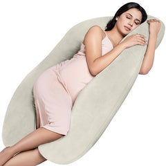 Full Body U Shape Pregnancy Pillow For Women, Maternity Pillow, Cream Color | Pillow Gift For Pregnancy Sleeping, Premium Velvet Cover With Zip | Adjustable & Washable, Relieves Pain