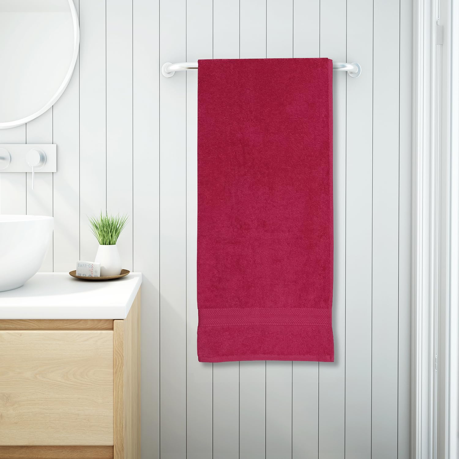Spaces 100% Cotton Large 450 Gsm Dobby Solid Bath Towel (Pink)