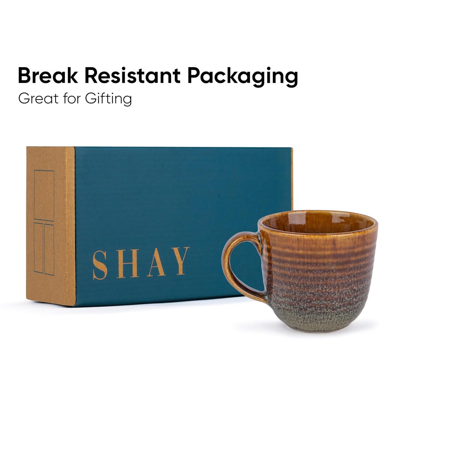 Large Ceramic Coffee Mug Set Of 2 - Brown, 400ml Each | Ceramic Ribbed Mug With Glossy Finish - Mug For Coffee | Ceramic Coffee Mug - Coffee Cup | Microwave Safe & Dishwasher Safe