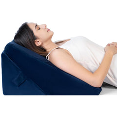 Wedge Pillow For Back Support, Navy Blue, Standard Size - 22 X 22 X 12 Inch | Adjustable Memory Foam Bed Wedge Pillow For Sleeping, Acid Reflux, Gerd, Snoring, Pregnancy, Velvet Cover