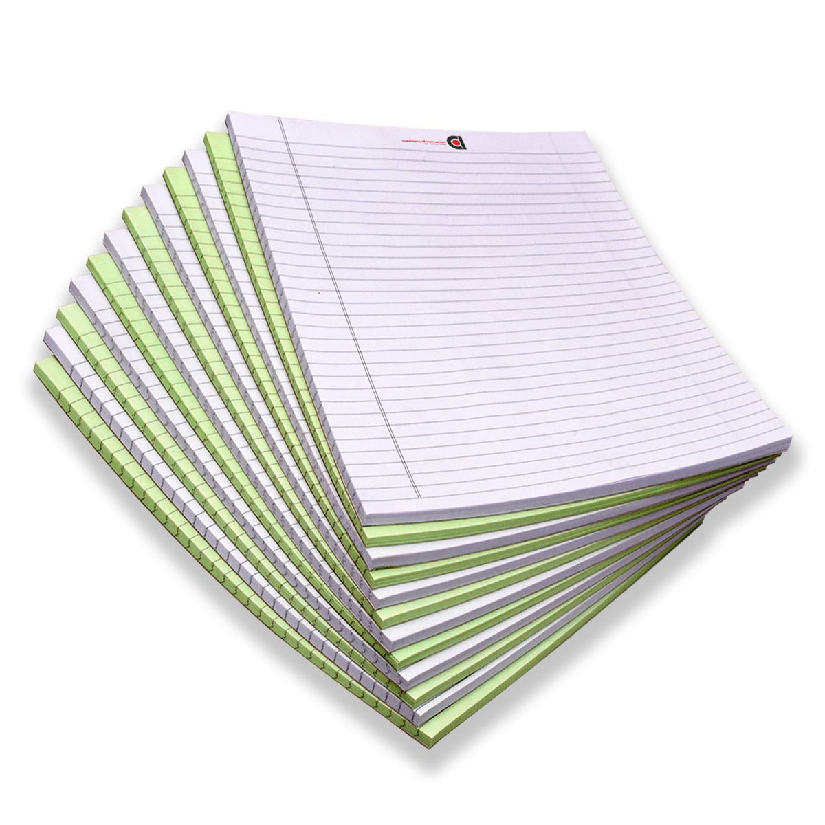 Wide Ruled 10.5x8.5 White & Green, Inch 50-Sheet Lined Writing Note Pad, For Everyday, Pack Of 12