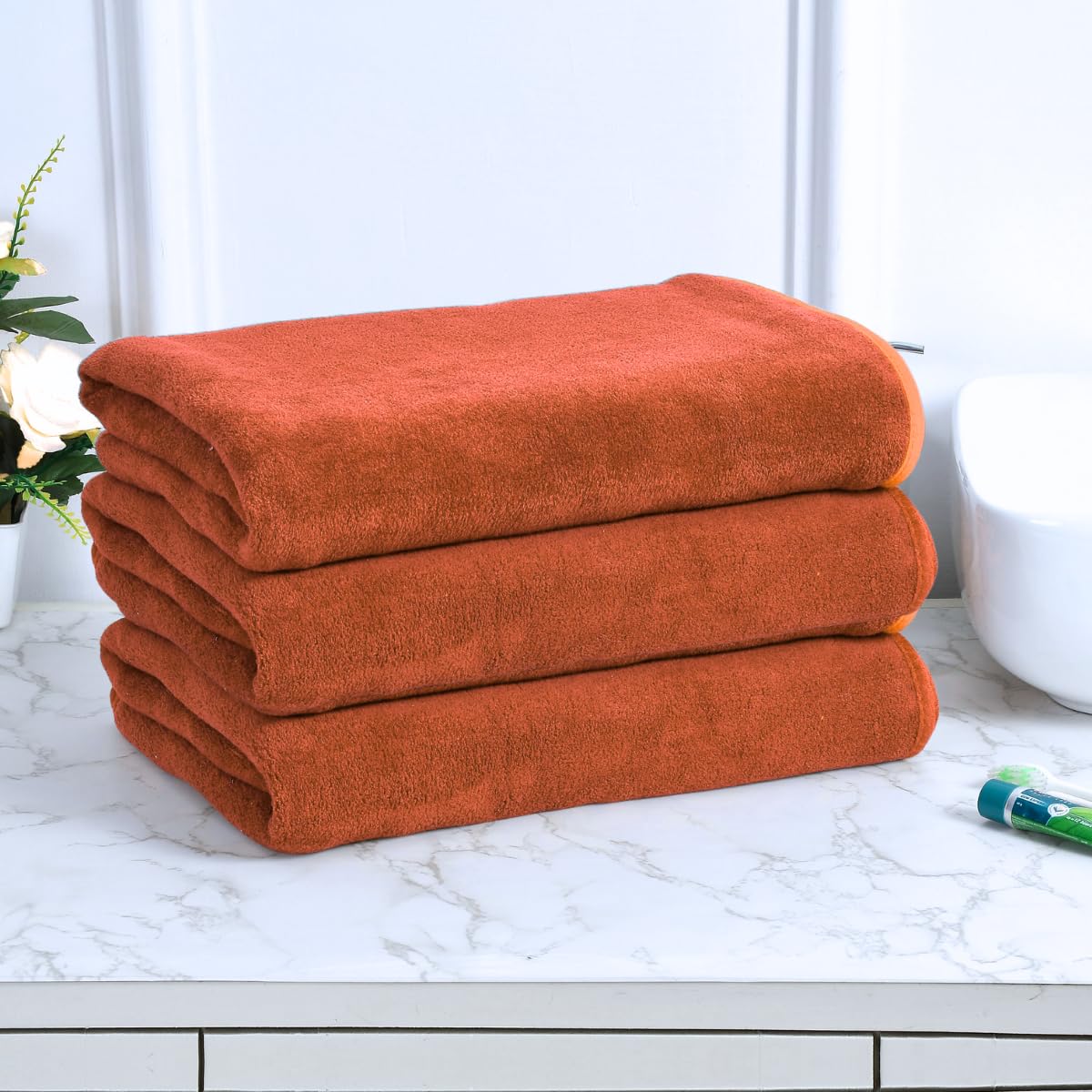 Black Gold The Finer Touch Premium Microfiber Bath Towels 1200 Gsm | Lightweight Ultra-Soft Fade Resistant (Peach) - 3 Pcs