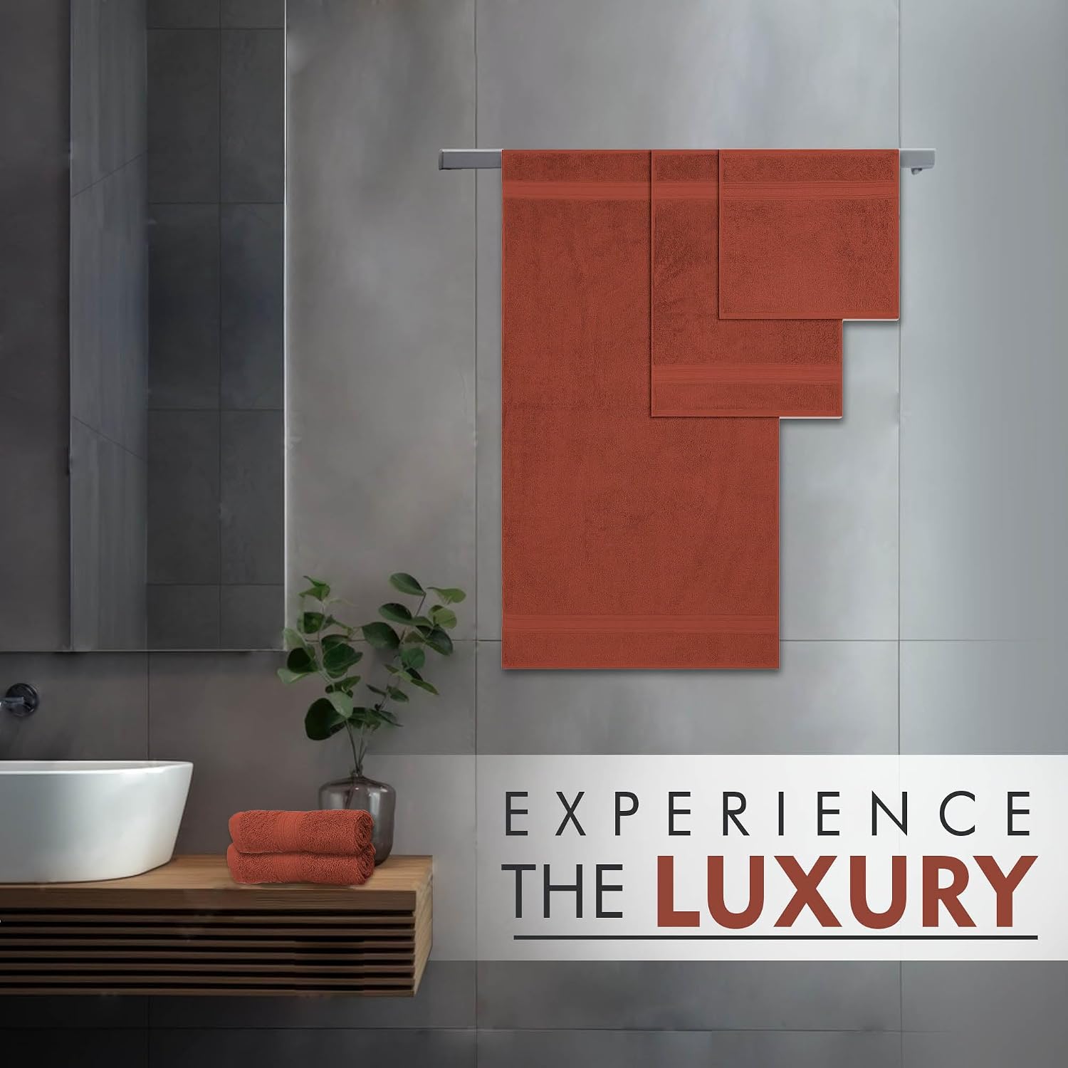 Ambra Linens Highly Absorbent Towel 500 Gsm | 100% Cotton, Soft And Plush, All Seasons Use, Large, Everyday Use, Durable (1hand, 1face, 2bath Towels Set) | Dark Rust