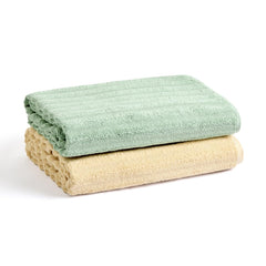 Haus & Kinder Allure Zero Twist Bath Towel 500 Gsm | 100% Cotton Towel For Men, Women | Gym Towels, Spa Towels Large Size (Beige & Green) Pack Of 2