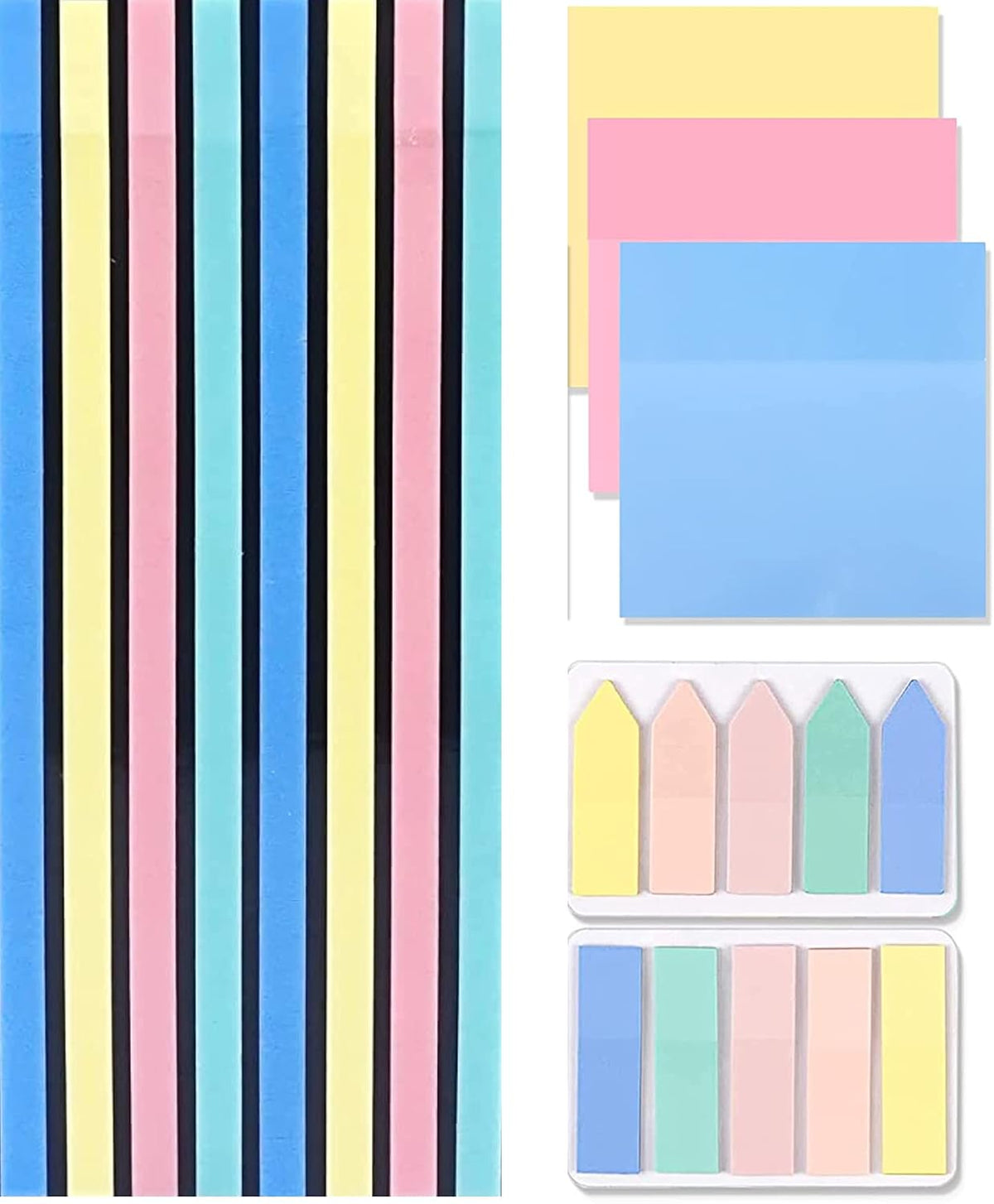 Pastel Color Highlighting Strips, Transparent Self Stick Notes & Arrow Flags - 2 Sets