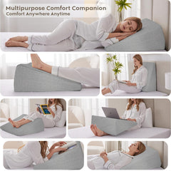 Wedge Cushion, Orthopedic Wedge Pillow For Bed, Neck Pain, Acid Reflux, Grey - 20 X 19.5 X 10 Inch | For Snoring, Gerd, Leg Elevation & Pregnancy | High-Resilience Memory Foam Pillow