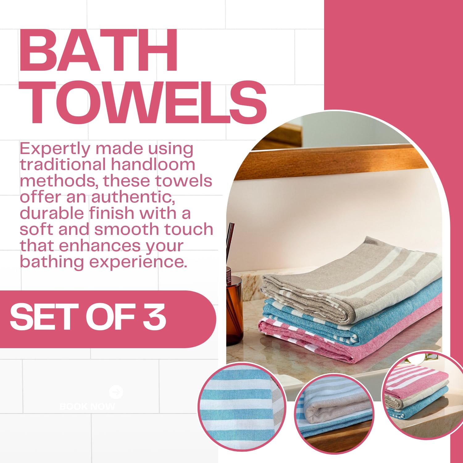 VäRde Premium Handloom Bath Towels 180 Gsm | Towel For Men & Women | Striped & Solid Pattern (Multicolor Set Of 3)