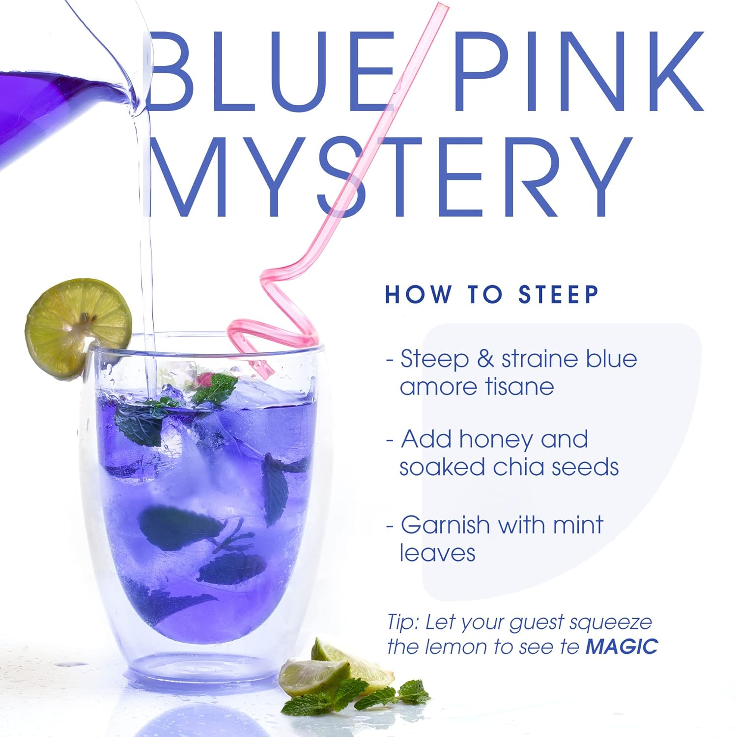 Teabox Butterfly Blue Pea Flower Tea - 30gm, 1.05 Ounce | Can Make Hot Tea, Iced Tea, Mocktails, Cocktails - Aparajita Tea, Color Changing Tea | 0% Caffeine - Blue Amore Tisane Tea