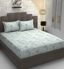 Glace Cotton Double Bedsheet For King Size With 2 Pillow Covers - 72 X 78 X 12 Inches, Aqua Blue | Long-Lasting & Durable | All-Season Comfort