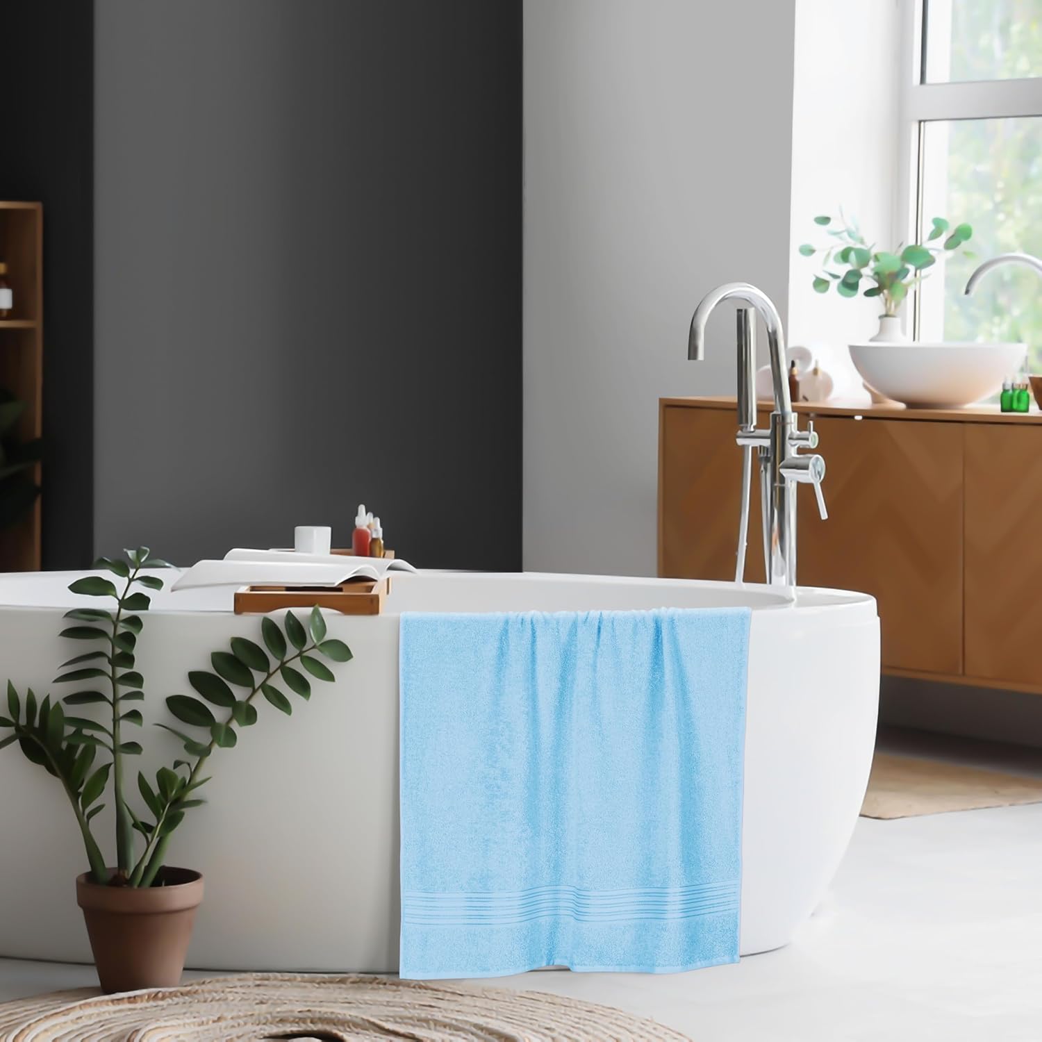 Boutiquo 100% Cotton Bath Towel 500 Gsm | Compact Quick Dry Lightweight Soft & Highly Absorbent Large Size Bath Towel - Sky Blue