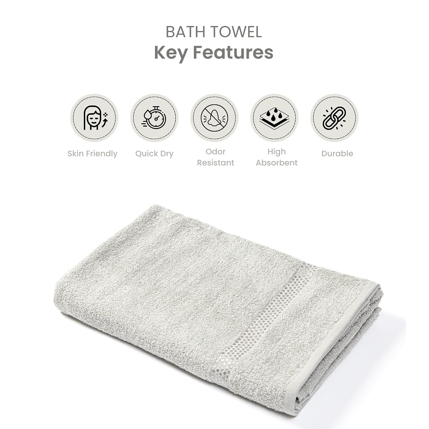 Akiko Home 100% Cotton Trident Series Bath Towels | Premium, Soft, Absorbent, Quick Dry & Durable, Large Size Towel For Men & Women 400 Gsm (Grey)