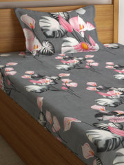 144 TC Microfiber Single Bedsheet With 1 Pillow Cover - 55 X 86 Inches, Grey & Pink | Soft To Touch & Comfortable | Natural Resistance To Shrinkage & Wrinkles