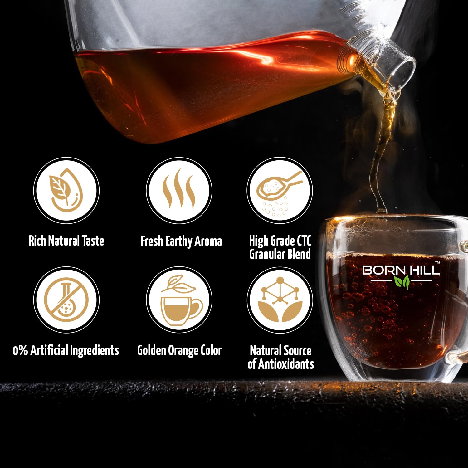 Born Hill Classic Indian Premium Assam Tea Powder - 250gm, 8.8 Ounce | 100% Natural, Fresh Blend With No Preservatives Or Colors - Authentic Indian Flavor, Resealable Pack
