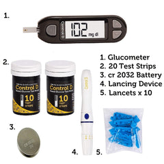 Control D Blood Glucose Monitor (Pack of 20 Strips, Black)