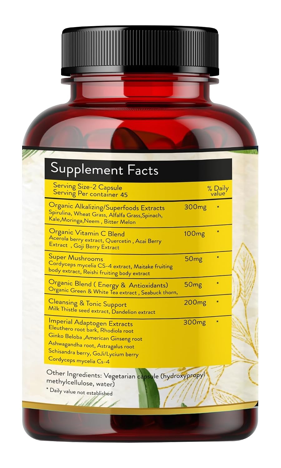 Humming Herbs Super Green, Improving Immunity & Skin Glow , 30 Super Foods Like Quercetine Cordyceps Spirulina Alfalfa Ashwgandha Seabuck Thorn Acai Berry Goji Berry | 90 Capsules , 150gm 0.3lbs