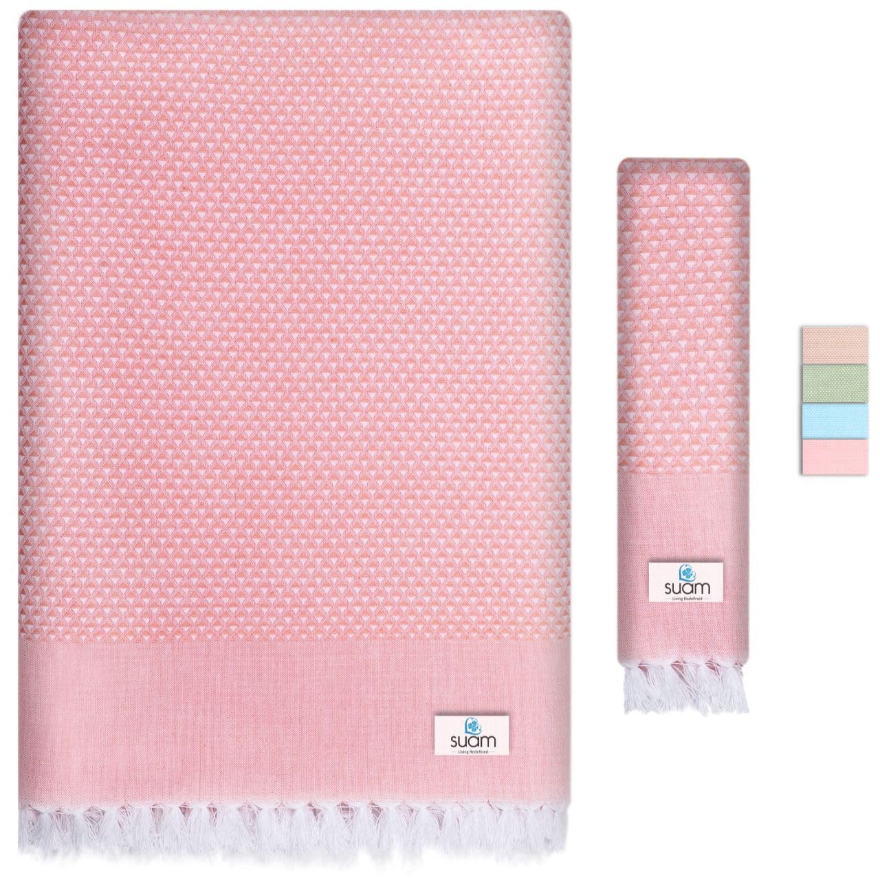 Suam Mellow Turkish Cotton Towel 300 Gsm | Best Absorbent Towel Pre-Shrunk, Lightweight, Quick Dry Bath Towel (Coral Pink)
