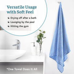 Heart Home Microfiber Bath & Face Towels 700 Gsm | Quick Absorbent Hand Towels For Wash Basin Bathroom & Kitchen Zig Zag (Blue) - Pack Of 2