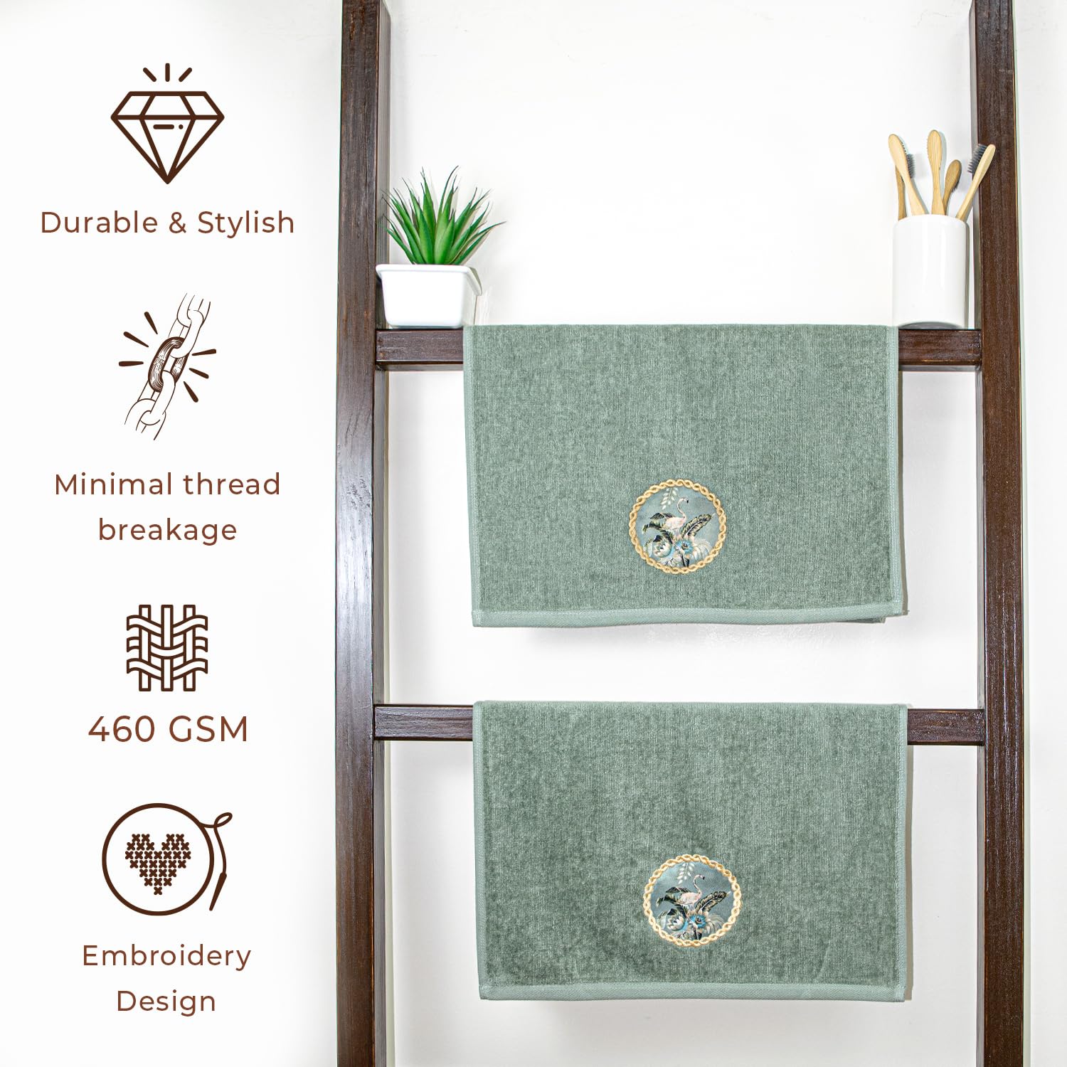 Akiko Home Prima Dream 100% Cotton Hand Towels 400 Gsm | Soft, Absorbent & Durable, Cotton Hand Towel | Pack Of 2 (Green)
