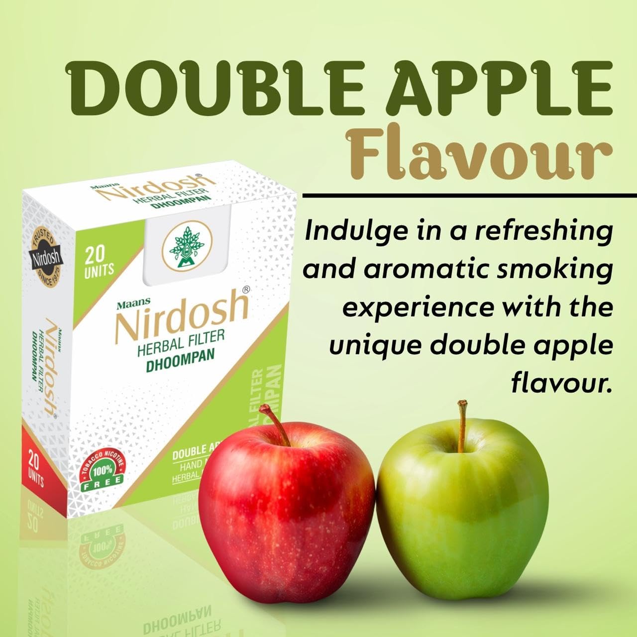 Double Apple Flavored Herbal Filter Dhoompan Sticks - Pack Of 4X 20 Pcs Herbal Cigarette | Bidi Sticks Rolled In Tendu Leaves, Non-Addictive Sticks - Tobacco Free & Nicotine Free