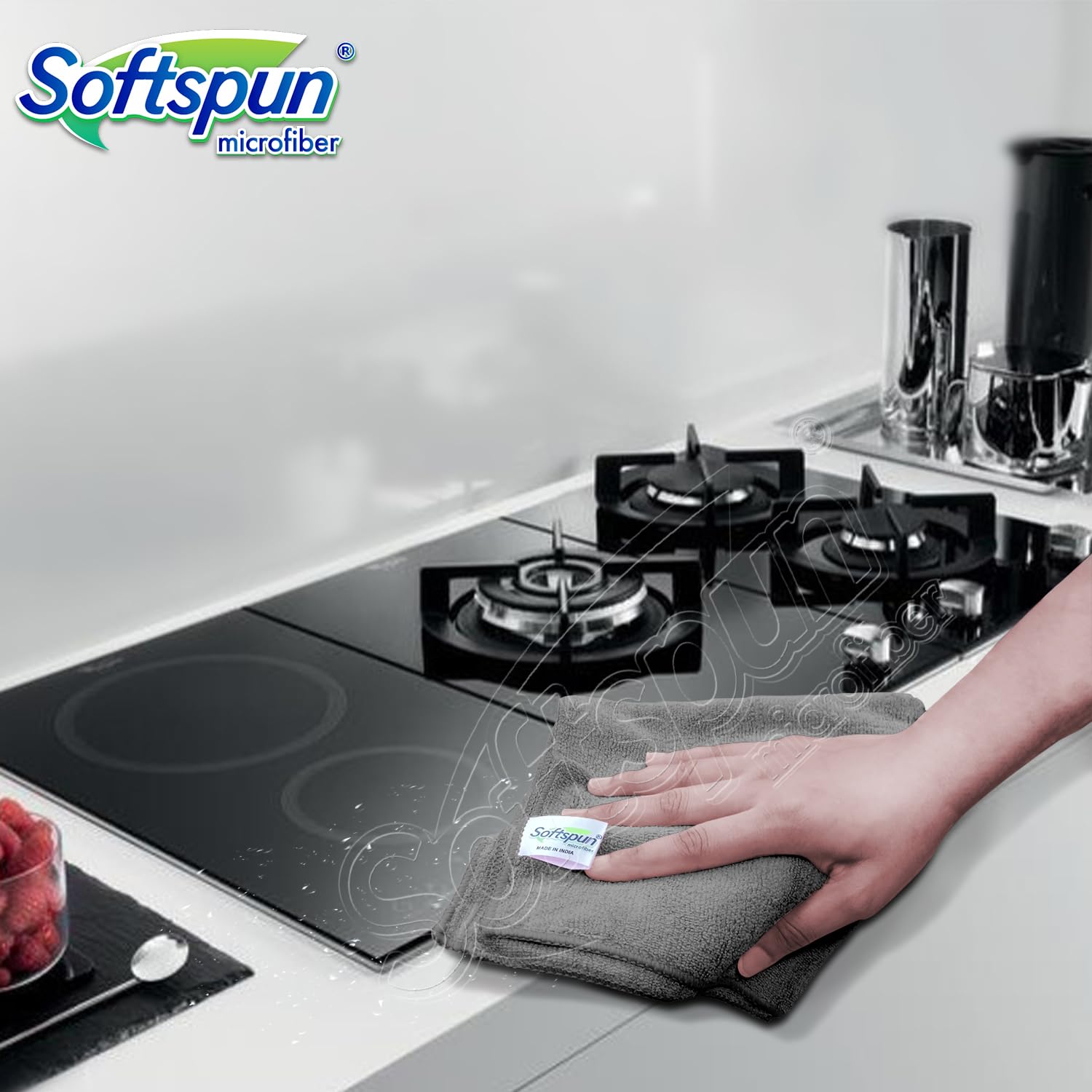 Softspun Microfiber Cloth 340 Gsm | Super Soft Absorbent Cleaning Towels Cleans & Polishes Everything In Your Home - Pack Of 4 (Grey)