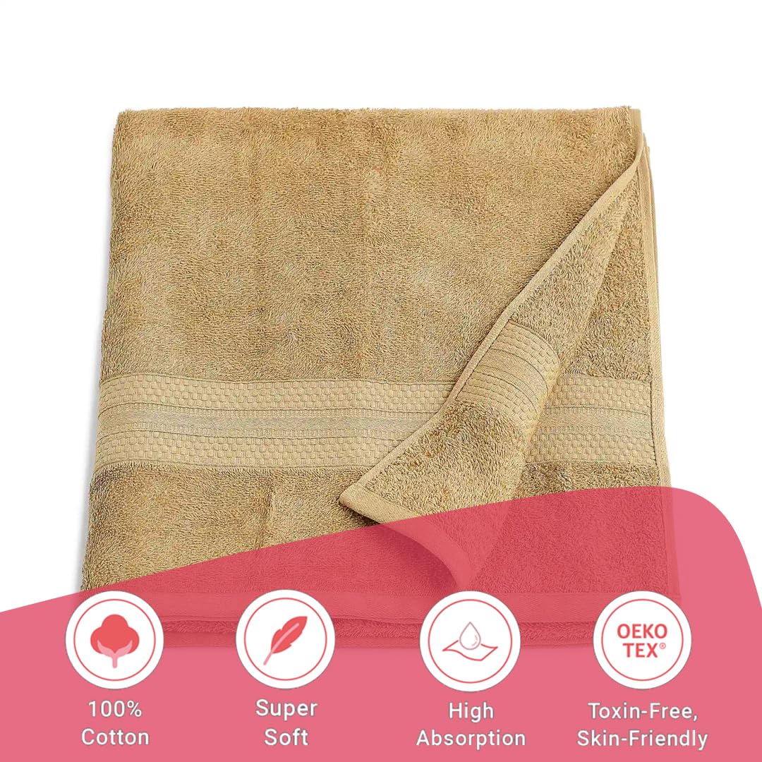 Livspace Bath Towel 475 Gsm | Bath Towels Large Size 100% Cotton, Solid Dyed, Super Soft, Absorbent (Paleto Collection - Beige)