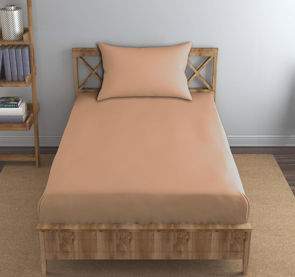 Single Flat Bedsheet With 1 Pillow Cover (54 X 90 Inches) Apricot | Durable & Long Lasting Wrinkle Resistant Fabric - All Season Comfort | 300 Thread Count