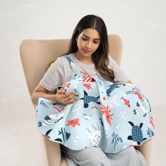 Nursing Pillow With Cape, For Breastfeeding & Baby Care, Coral Dive - Light Sky-Blue | 5 In 1 Feeding Pillow With 100% Cotton Removable Cover | Super Soft & Machine Washable Comfortable