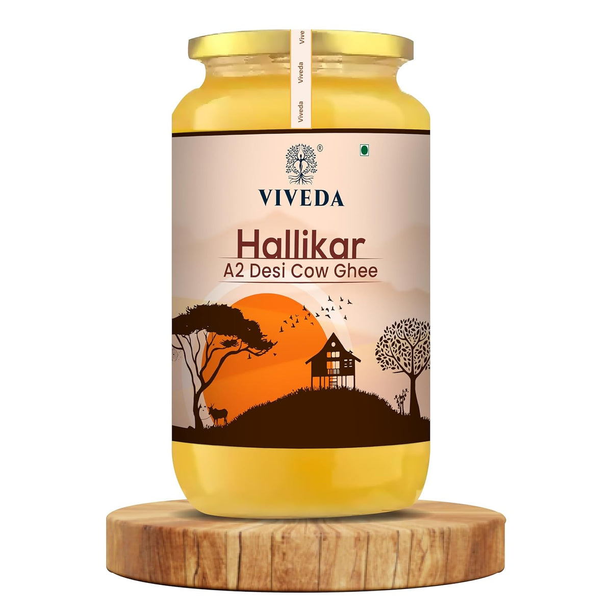 Pure Hallikar A2 Desi Cow Ghee By Viveda | Hand-Churned, Traditional Bilona Method Pure Desi Cow Ghee Good For Muscles | (500ml) 16.9 Ounce | Jar Pack