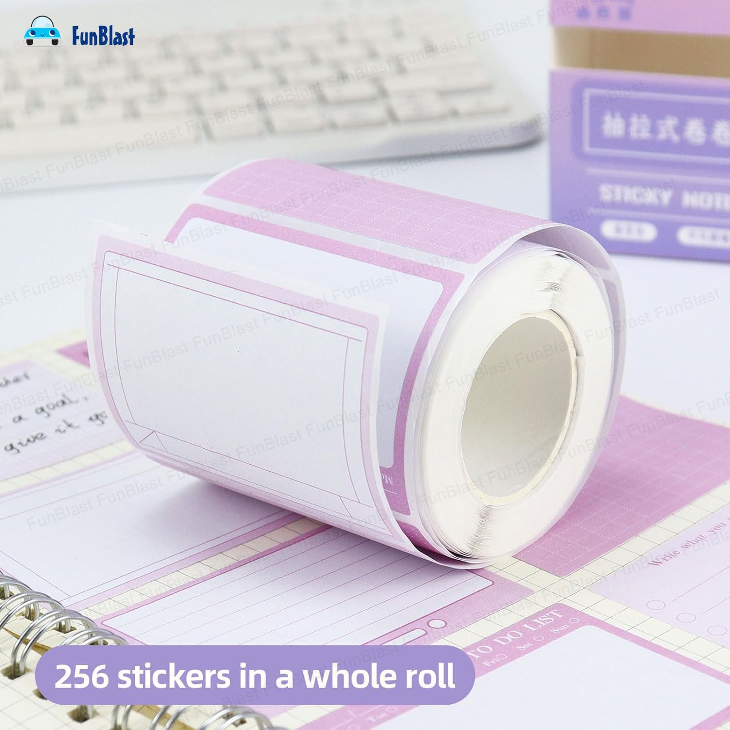 256 Pcs Sticky Notes Set With Dispenser, 8 Patterns Mini Sticky Notes For School, Home (Purple)