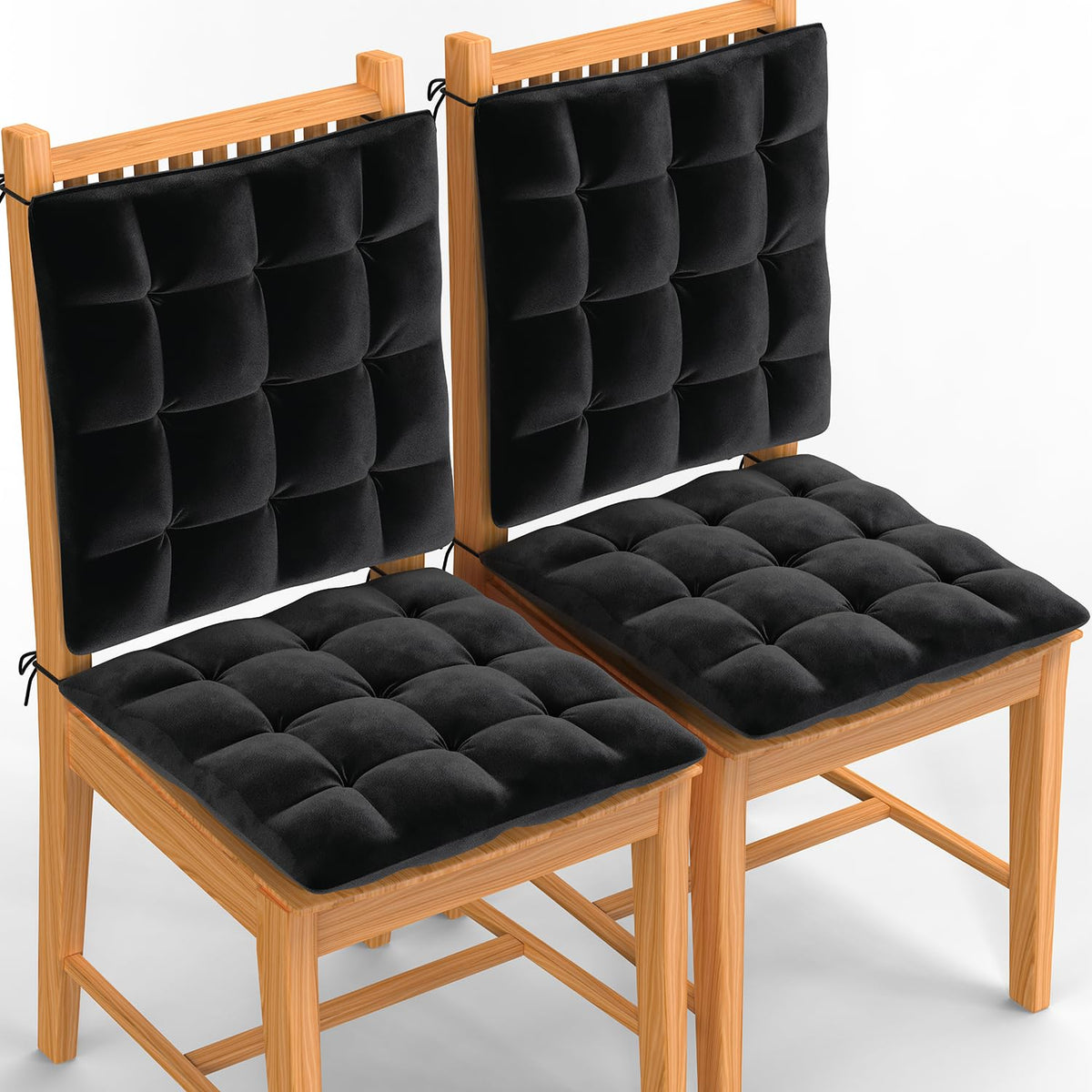 Square Chair Pads Cushion, For Comfortable Sitting, Black Color - 40 X 40 Cm | Seat Cushions With Ties For Sitting, Pooja, Dining & Office Table | Furniture Cushion, Washable - Pack Of 4