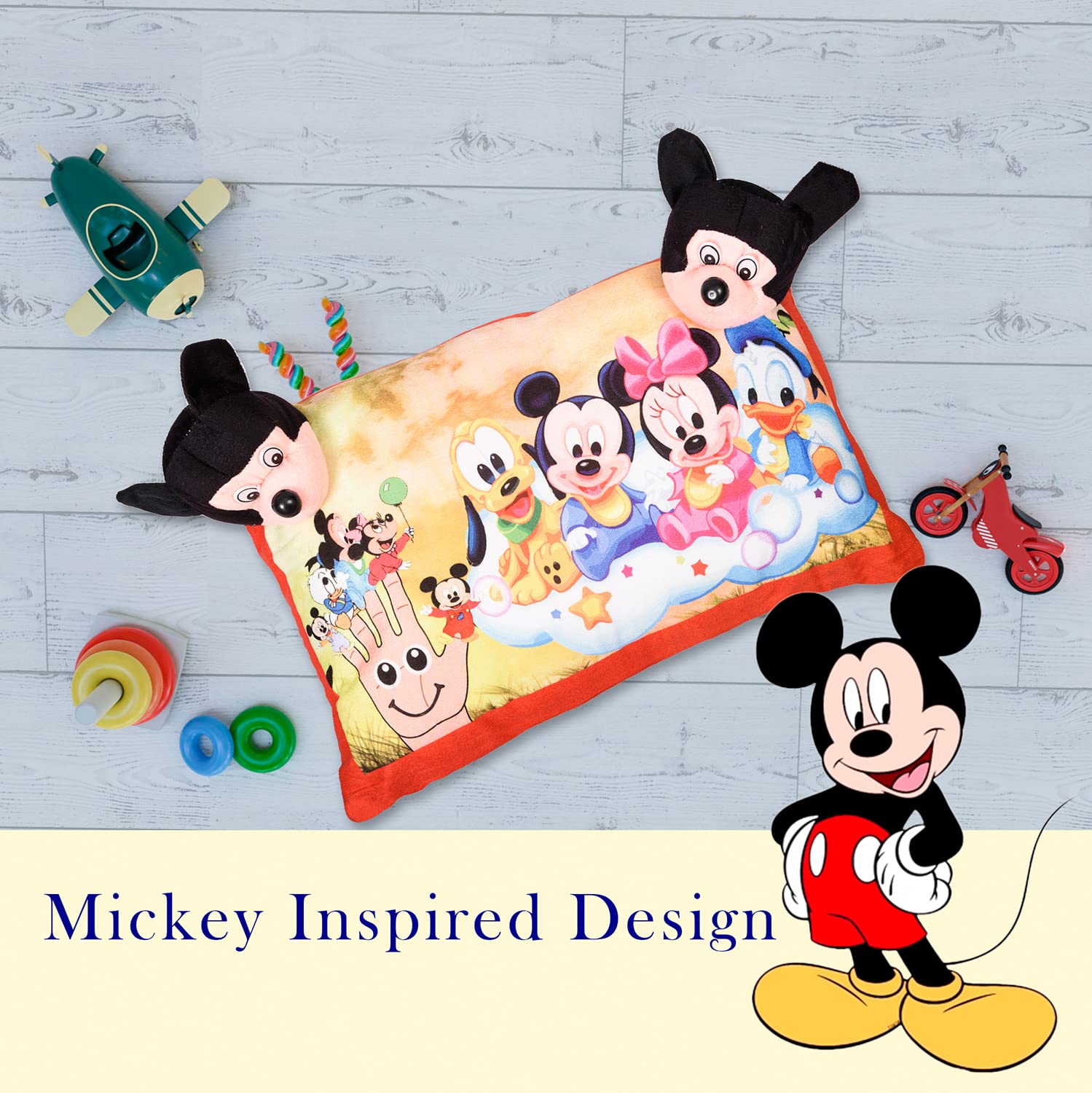 Disney Mickey & Friends Design Kid's Pillow, Red - 12 X 18 Inch | Velvet Super Soft Kids Pillow For Sleeping & Travel | Suitable For All Sleepers, Multipurpose & Comfortable - Pack Of 2