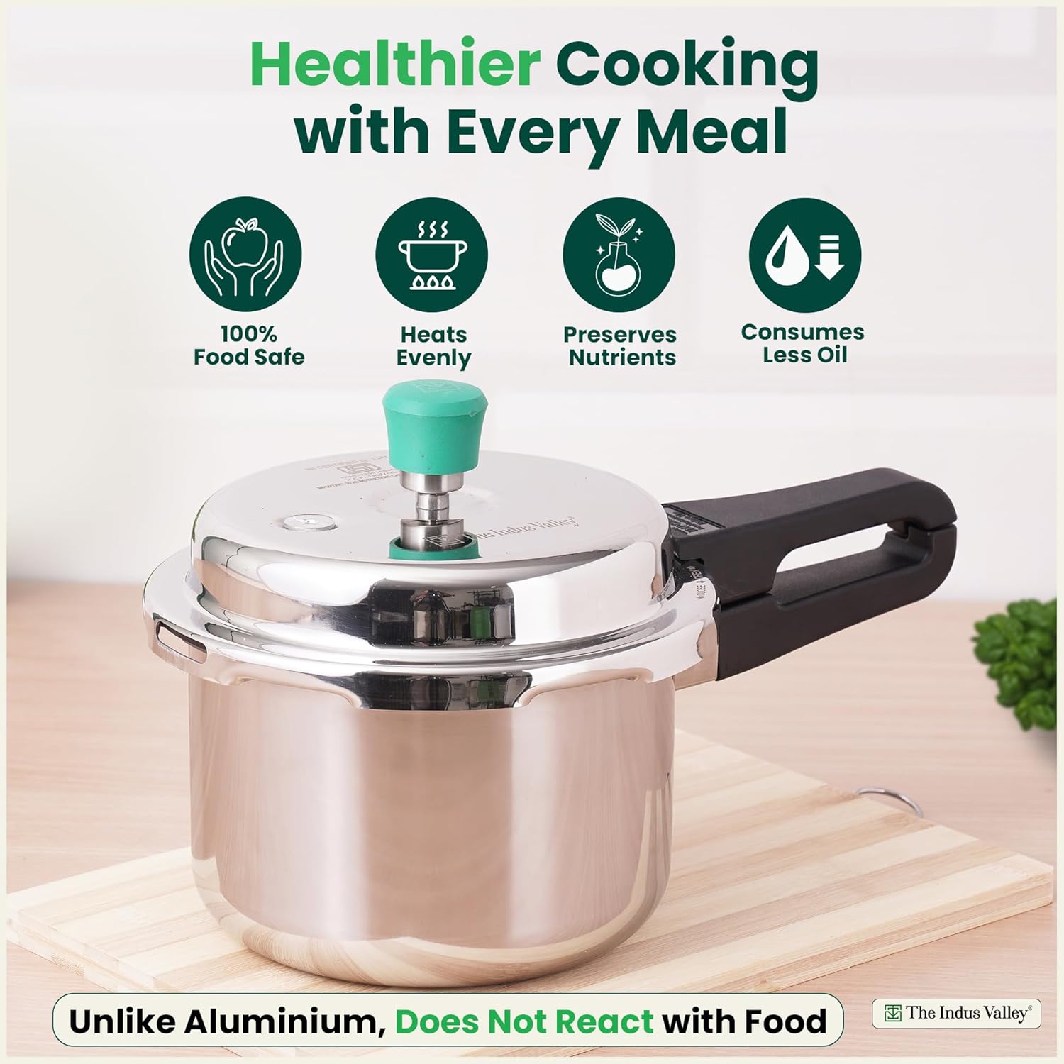 Triply Stainless Steel Pressure Cooker Outer Lid For 2-3 People - Small, 3 Ltr, 1.8kg | Induction Friendly, ISI-Certified, Nonstick 3-Layer Body, 100% Pure & Toxin-Free, 5 Years Warranty