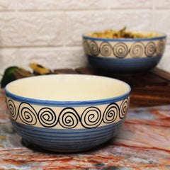 Blue Swirl Ceramic Serving Bowl Set Of 2 Pieces, 800ml Each | Hand Painted Large Dining Serving Bowls For Serving - Microwave Safe & Dishwasher Safe