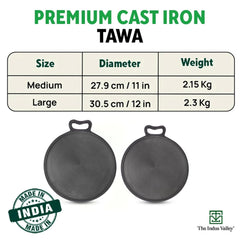 Super Smooth Cast Iron Tawa For Dosa, Chapathi - 30.4cm, 12 Inch, 3.1 Kg | Induction Friendly, Naturally Nonstick, Pre-Seasoned Tawa, 100% Pure & Toxin-Free, No Chemical Coating