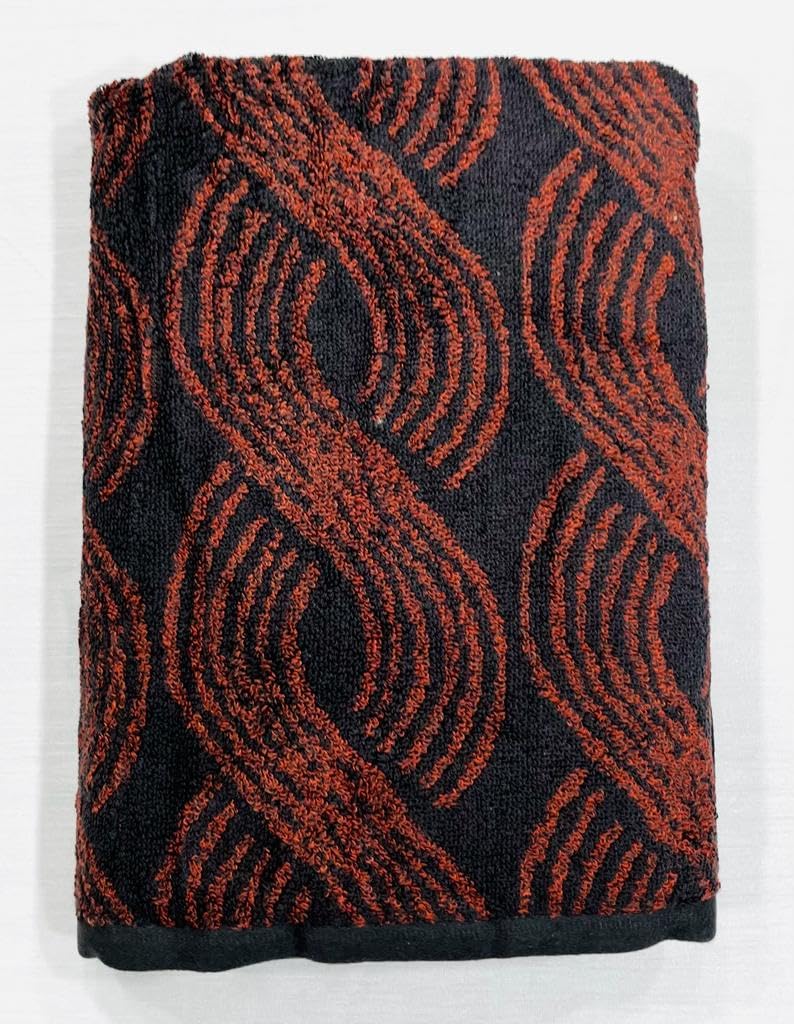 Bombay Dyeing Gama 450 Gsm | 100% Cotton Large Size Bath Towel Collection (Gama Large Swirl) - Black & Rust