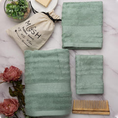Mush Bamboo Luxurious 2 Bath + 2 Hand & 2 Face Towel 1800 Gsm | Ultra Soft, Absorbent & Antimicrobial Towel (Olive & Pink) -6 Piece