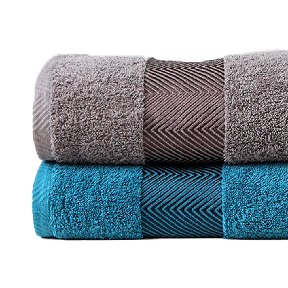 Fash Home International 1000 Gsm | 100% Cotton Highly Absorbent Luxurious Large Couple Bath Towel Set (Grey & Teal) - Set Of 2